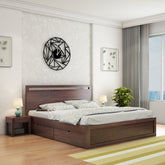 Livinn Solid Sheesham Wood Bed With Four Drawers (Queen Size, Walnut Finish)